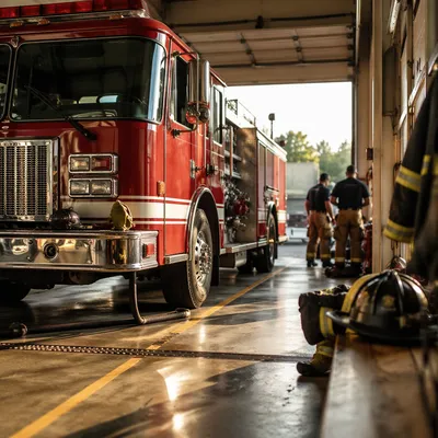 Red Fire Truck at Station Bay