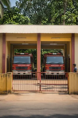 Red Fire Truck Engines at Neighborhood Station