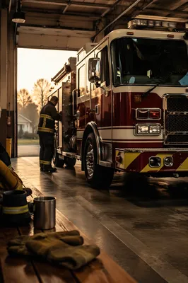 Fire Truck at Morning Station Bay