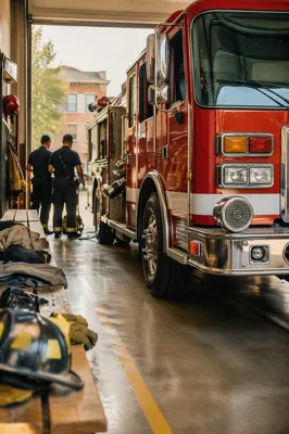 Red Fire Truck at Station Bay