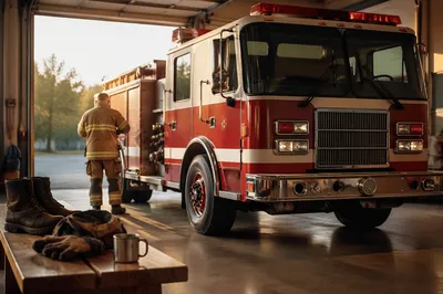 Calm Fire Engine at Morning Station
