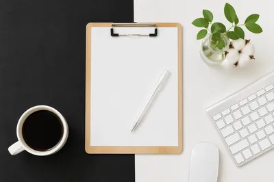 Minimal Flat Lay Desk With Laptop and Plant