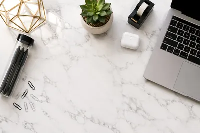 Minimal Marble Desk Flat Lay Workspace