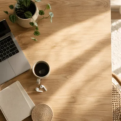 Calm Flat Lay Desk Workspace Scene