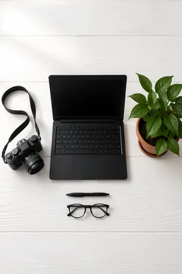 Minimalist Flat Lay Desk with Laptop