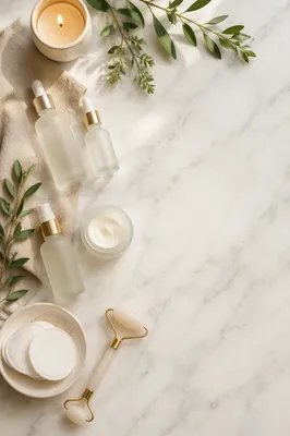 Serene Skincare Flat Lay on Marble