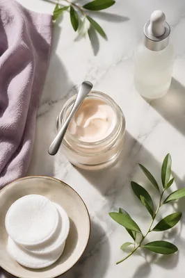 Elegant Marble Flat Lay Skincare Routine