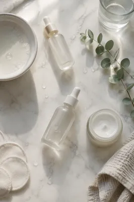 Calm Morning Skincare Flat Lay on Marble