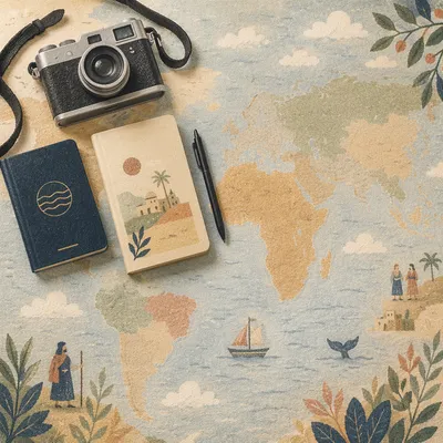 Travel Essentials on Vintage World Map