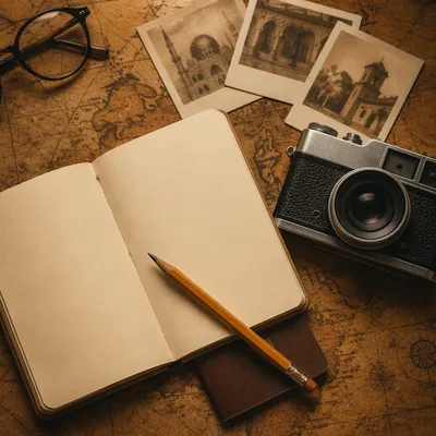 Nostalgic Travel Planning Flat Lay