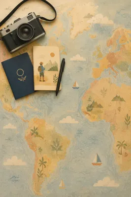 Vintage Travel Essentials on Soft World Map