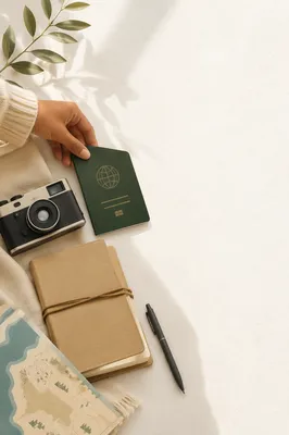 Minimalist Travel Essentials Flat Lay with Passport