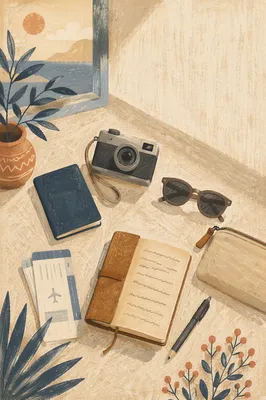 Sunlit Flat Lay Travel Essentials Scene