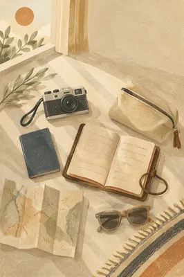 Sunlit Flat Lay Travel Essentials Scene