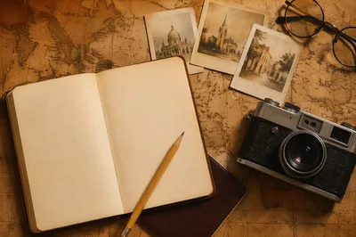 Nostalgic Travel Planning Flat Lay