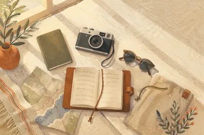 Sunlit Flat Lay Travel Essentials Scene