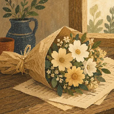 Rustic Paper Wrapped Cream Flower Bouquet