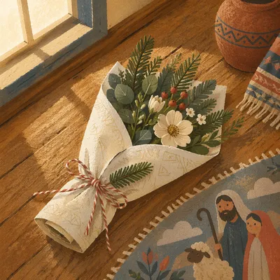 Fresh Flower Bouquet Gift on Wooden Floor