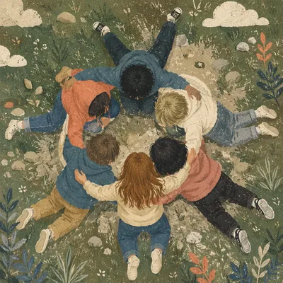 Overhead Friends Group Hug Circle