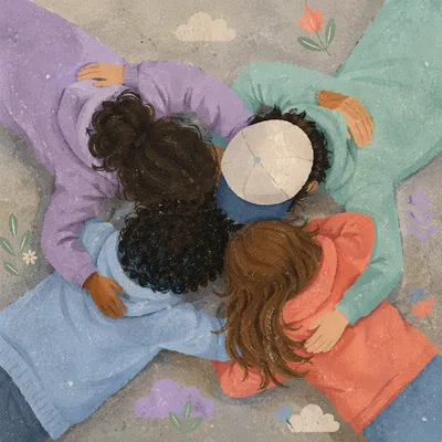 Overhead Circle of Friends in Pastel Light