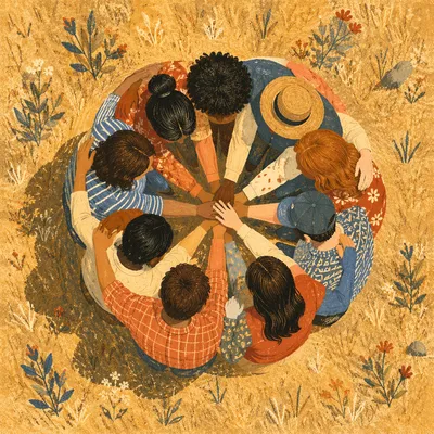 Overhead Circle Hug of Diverse Friends