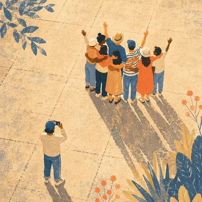 Overhead Friends Group Hug in Golden Light