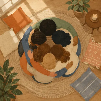Overhead Friends Group Hug Circle