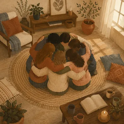 Friends Sharing Prayerful Group Hug