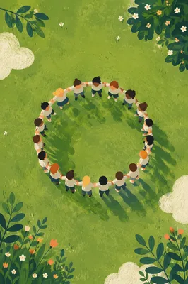 Aerial Friends Group Hug on Green Lawn