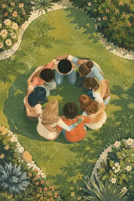 Aerial Friendship Circle on Summer Lawn