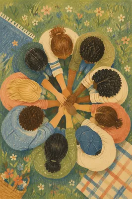 Friends Group Hug Circle in Meadow