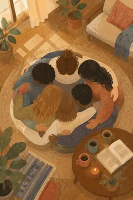 Overhead Friends Circle Hug in Warm Fellowship