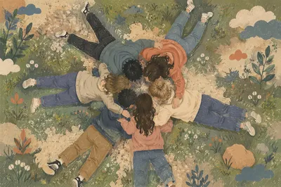 Overhead Circle of Friends Group Hug