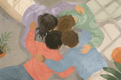 Overhead Circle Hug of Diverse Friends