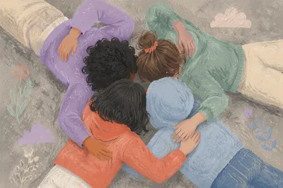 Overhead Circle of Friends in Pastels