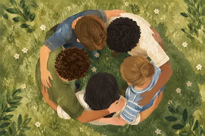 Overhead Circle Hug on Sunlit Grass