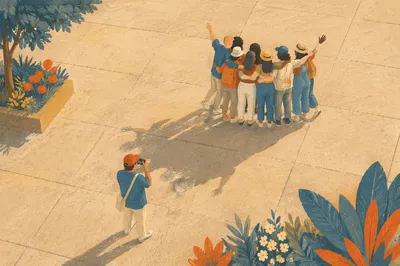 Overhead Friends Group Hug in Golden Light