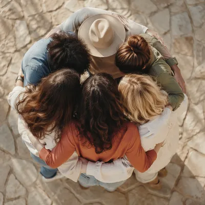 Overhead Friends Group Hug Circle