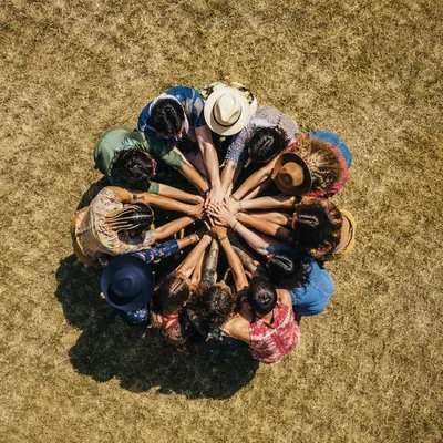 Friends United in Overhead Group Hug