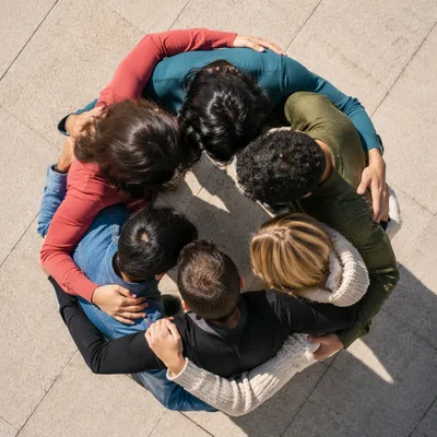 Overhead Circle Hug of Diverse Friends