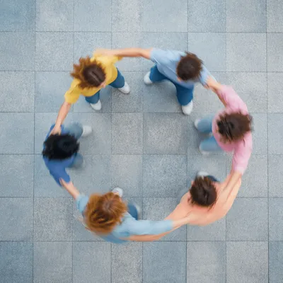 Overhead Friends Group Hug Circle