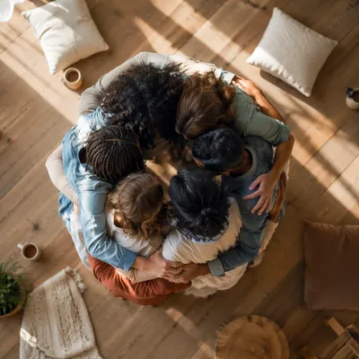 Overhead Friends Group Hug Circle