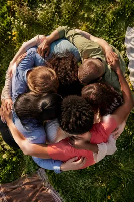Joyful Friends Group Hug Circle Above