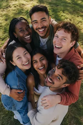 Six Friends Hug Circle in Park