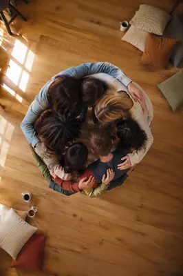 Overhead Friends Hug Circle in Community Room
