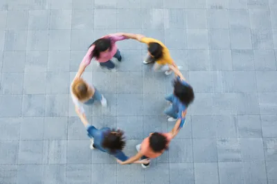 Overhead Circle Hug of Joyful Friends