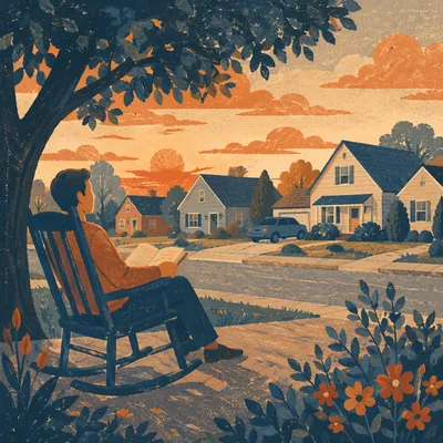 Peaceful Front Porch Rocking Chair Sunset