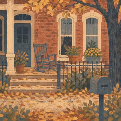 Peaceful Front Porch Rocking Chair in Autumn