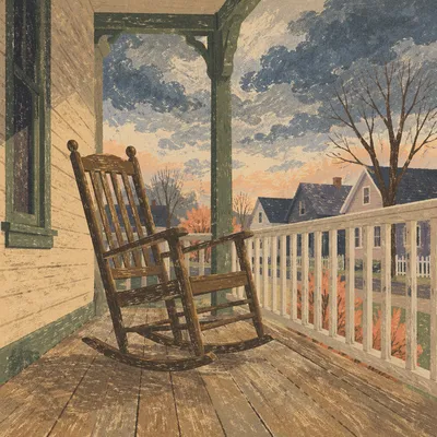 Peaceful Front Porch Rocking Chair Scene