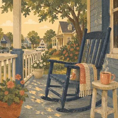 Peaceful Front Porch Rocking Chair Morning